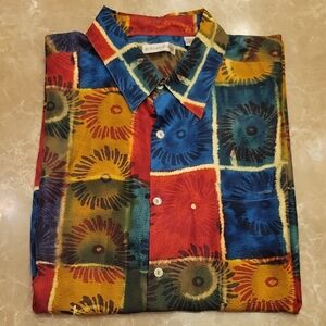 Vibrant Multicolor Men's Casual 109% Silk Button Down Shirt,  XL